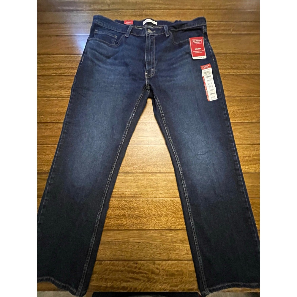 Levi Strauss Signature Mens Relaxed Straight Dark Wash Blue Jeans 38x30 Mid Rise